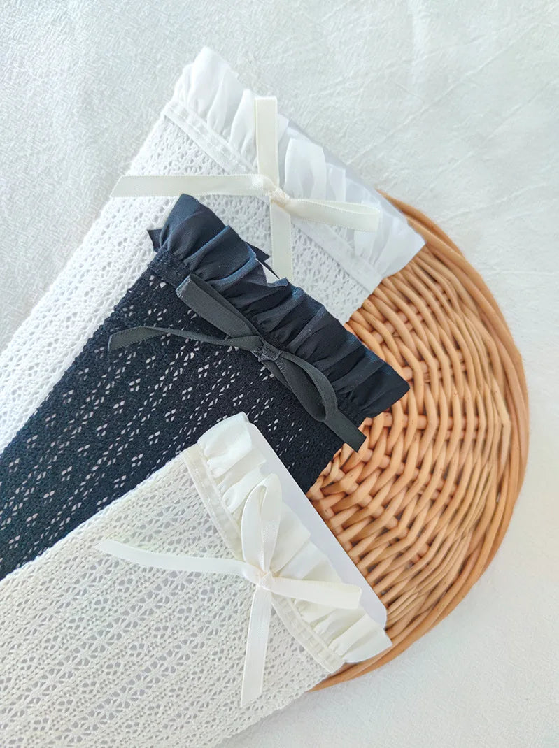 Retro Women Stockings Ruffle Long Socks Lolita Style Lace Knee High Sock Sweet Girls Cute Bow Thigh High Stocking