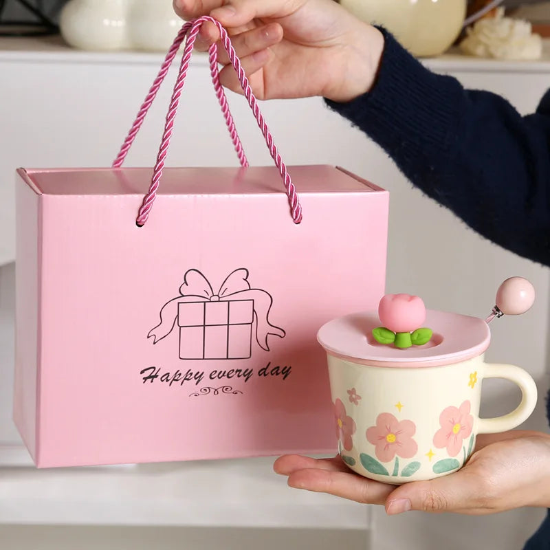 High Appearance Level Cute Style Tulip Flower Cups, Ceramic Mugs