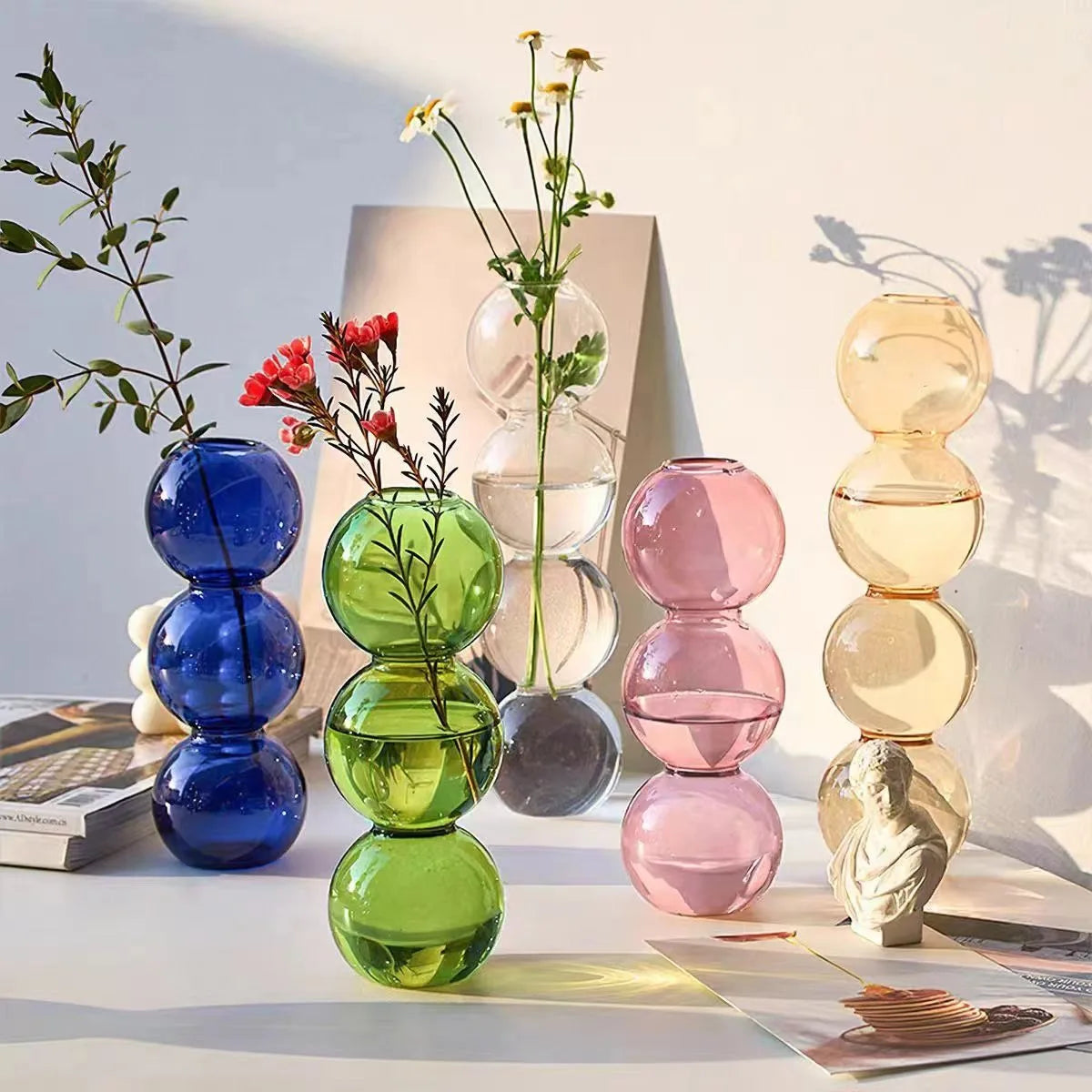 Nordic Glass Bubble Vase - Clear Hydroponic Planter for Home Desk Decor, Cute Simple Flower Arrangement Decoration