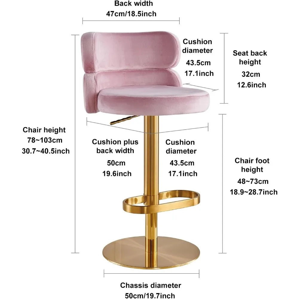 Velvet Bar Stools Modern Swivel Adjustable Height Kitchen Counter Bar Stools with Footrest for Living Room Dining Room