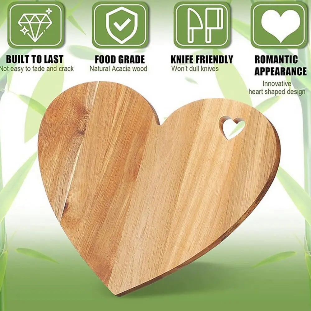 Wooden Cutting Boards for Kitchen Heart Shaped - Double Sided Portable Fruit Meat Chopping Charcuterie Serving Boards