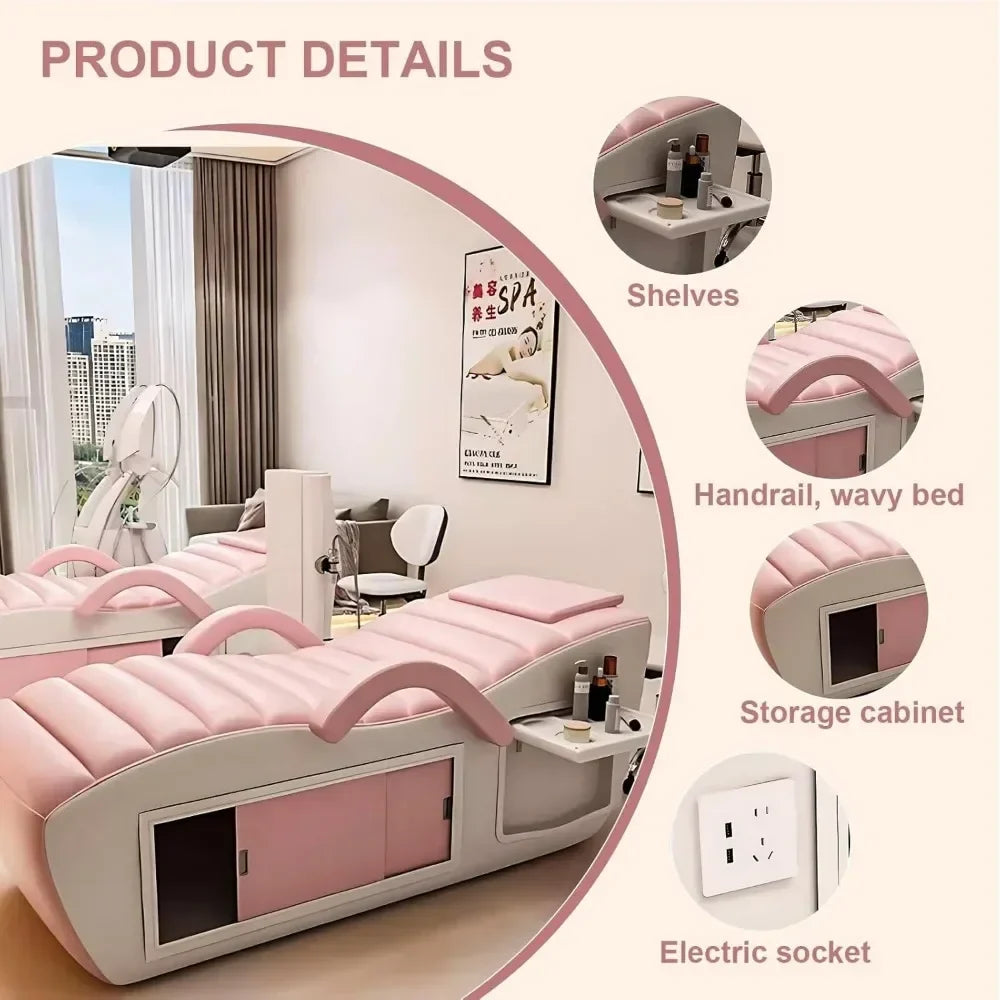 Electric Massage Table & Facial Bed Includes Pink Striped Bed Design,Spa Beauty Bed with Open Storage Dividers, Reversible