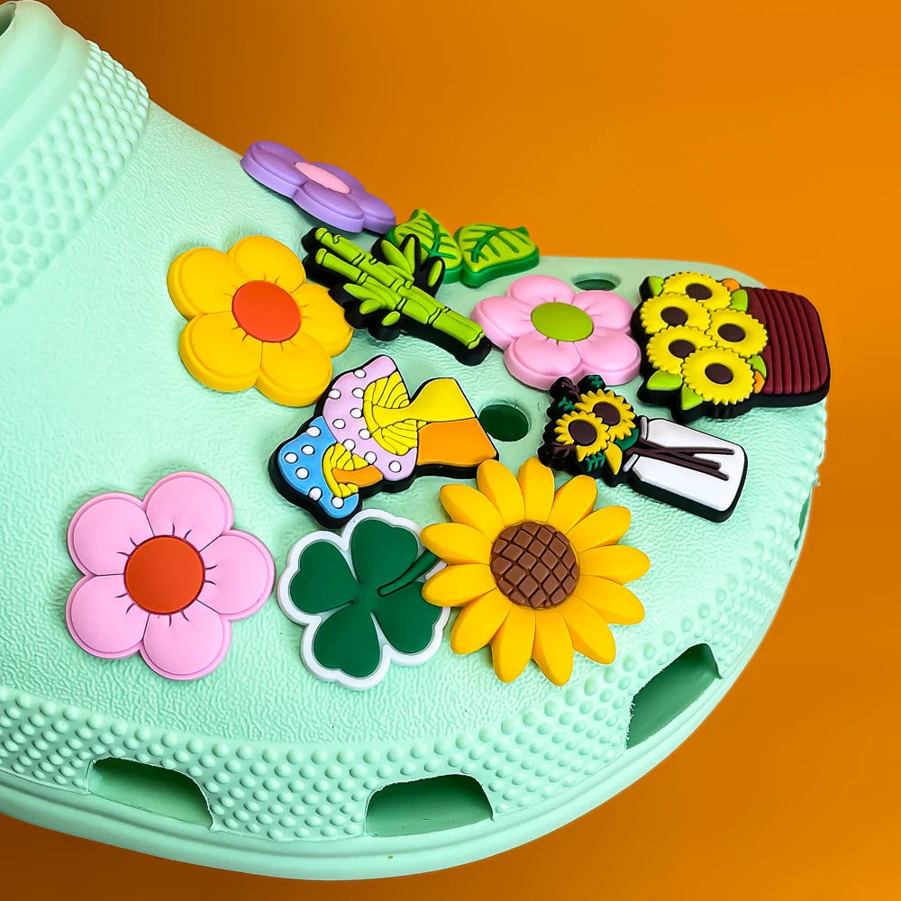 Plants Clog Charms Sunflower Mushroom Shoe Decoration Accessories Rosa Flower Shoe Charms Bamboo clips Jeans shoe buckle 1PCS
