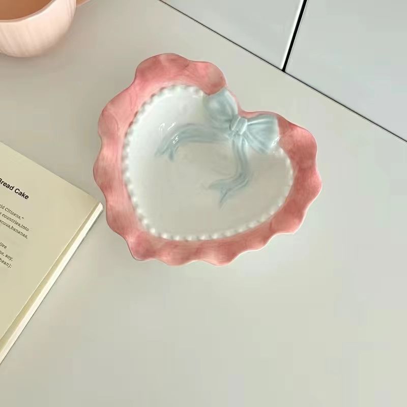 Cute Wave Edge Bow Knot Love Wave Dot Ceramic Lace Girl Tableware