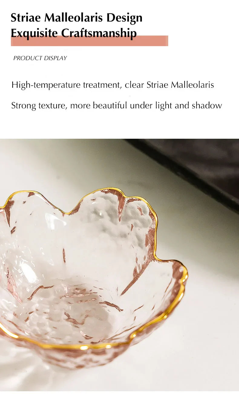 Cherry Blossom Sauce Dishes Small Glass Dish Sauce Bowl Nodic Gold Inlay Ice Cream Small Dinner Plates Kitchen Supplies 3pcs