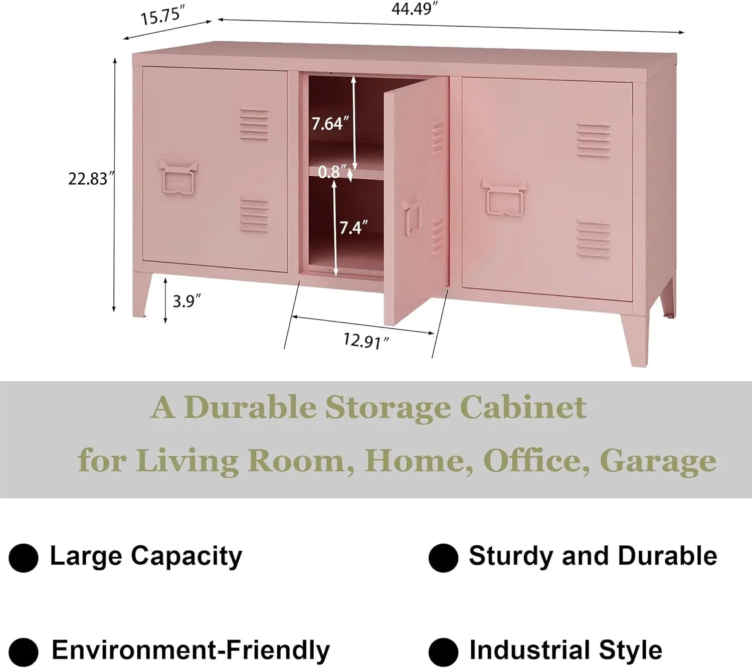 Pink TV Stand Metal TV Table With Storage Steel 3 Door Locker Cabinet For Living Room
