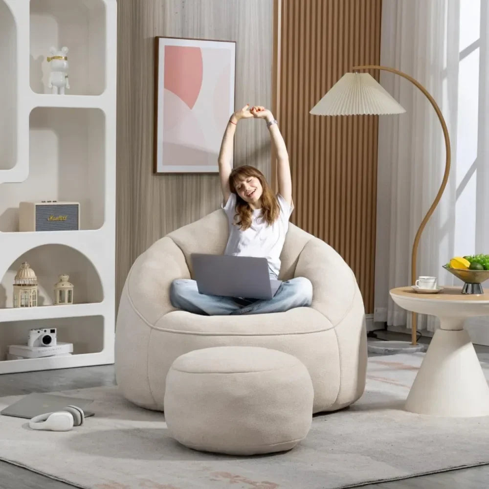 New Beanbag chair and footstool, comfortable beanbag sofa chair, high-pressure foam couch, used in living room and bedroom
