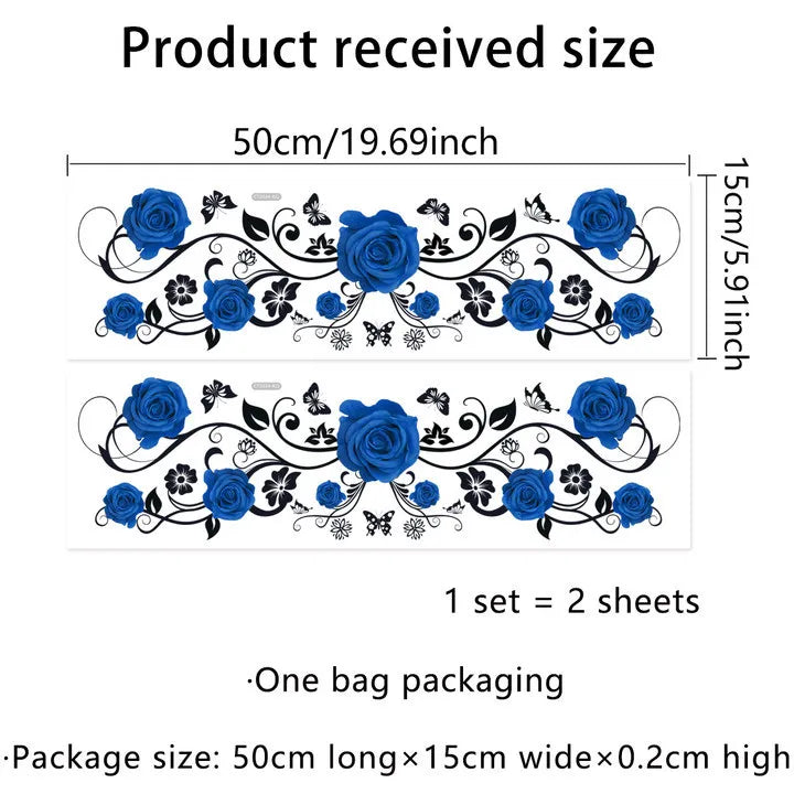 Pink Rose and Black Butterfly Glass Wall Sticker Cozy Living Room Bathroom Bedroom Double Sided Visible Self Adhesive Sticker