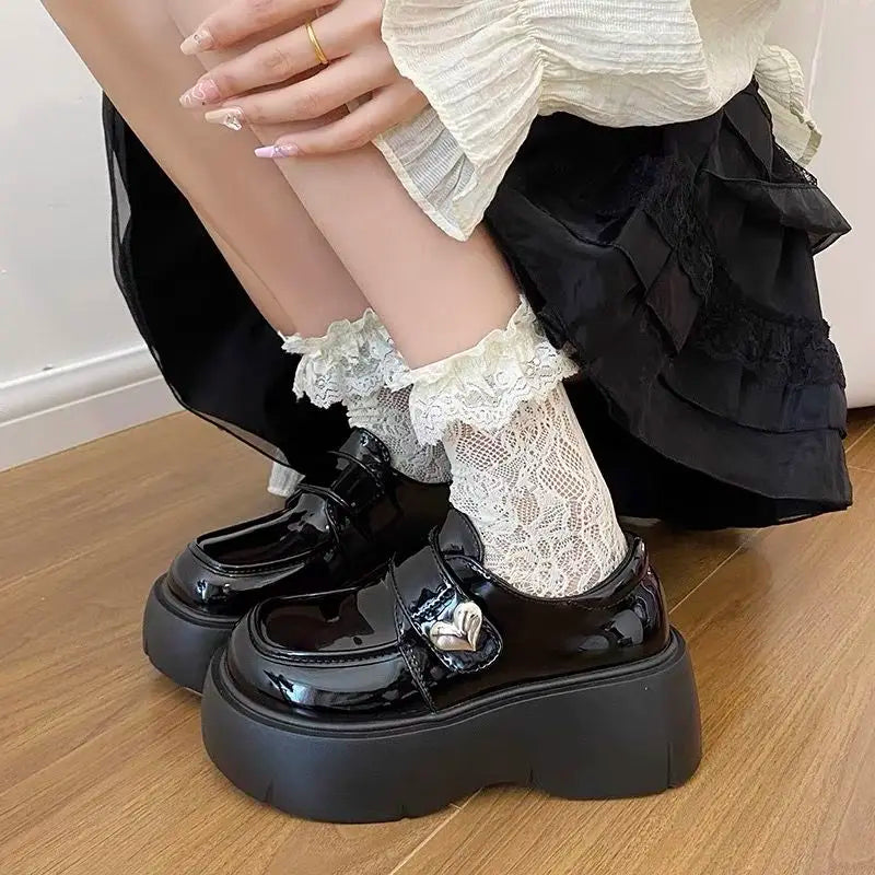 Woman Pumps with Medium Heels Platform Leather Casual Loafers Round Toe Non Slip Stylish Luxury Brand