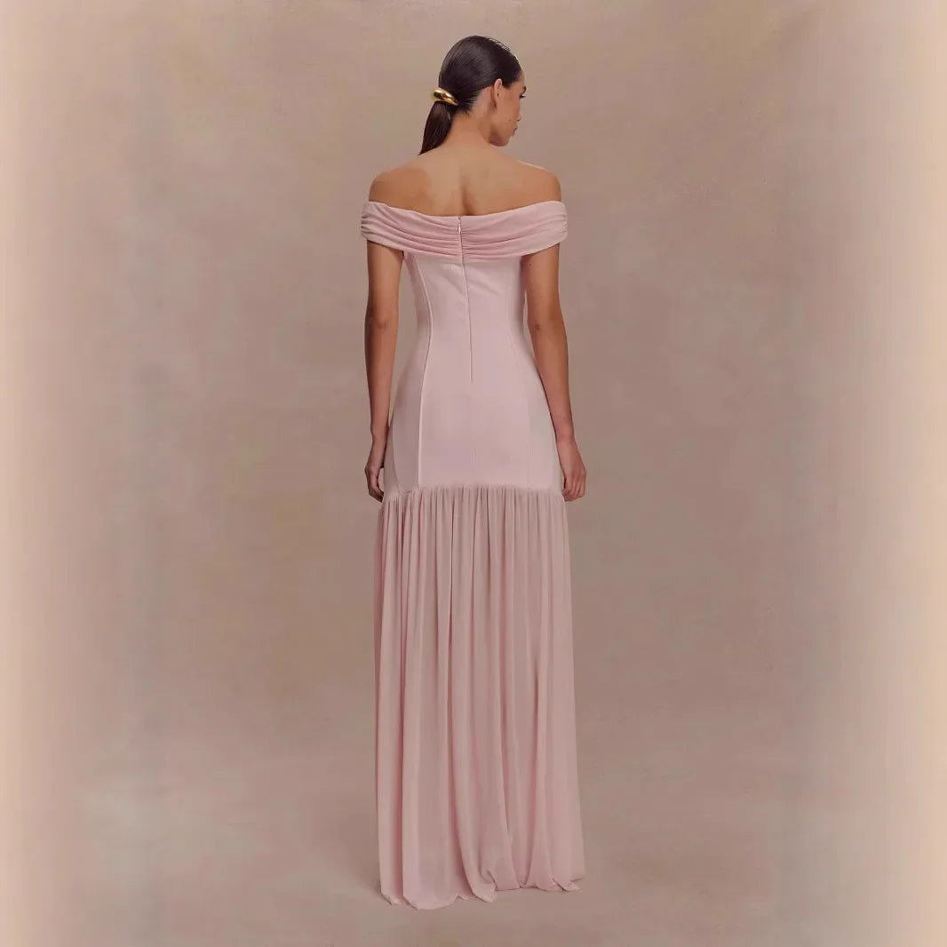 Women Pink Off the Shoulder Maxi Dress Bodycon Party