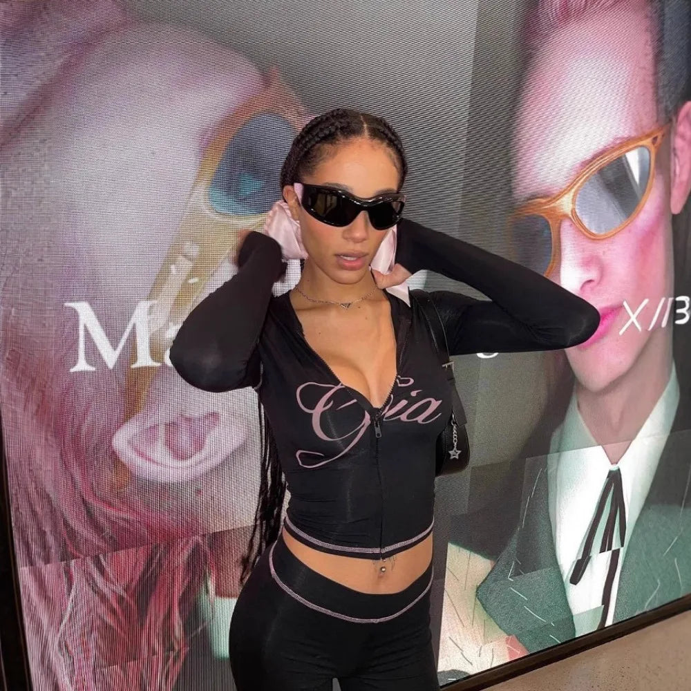 Two Piece Sets Women Outfit - Vintage Sports Y2k Trouser Sets