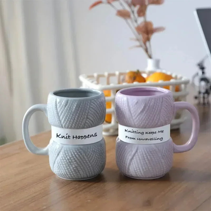 Novelty Knitted Ceramics Mug Cute Colorful Wool Tea Handle Drinkware