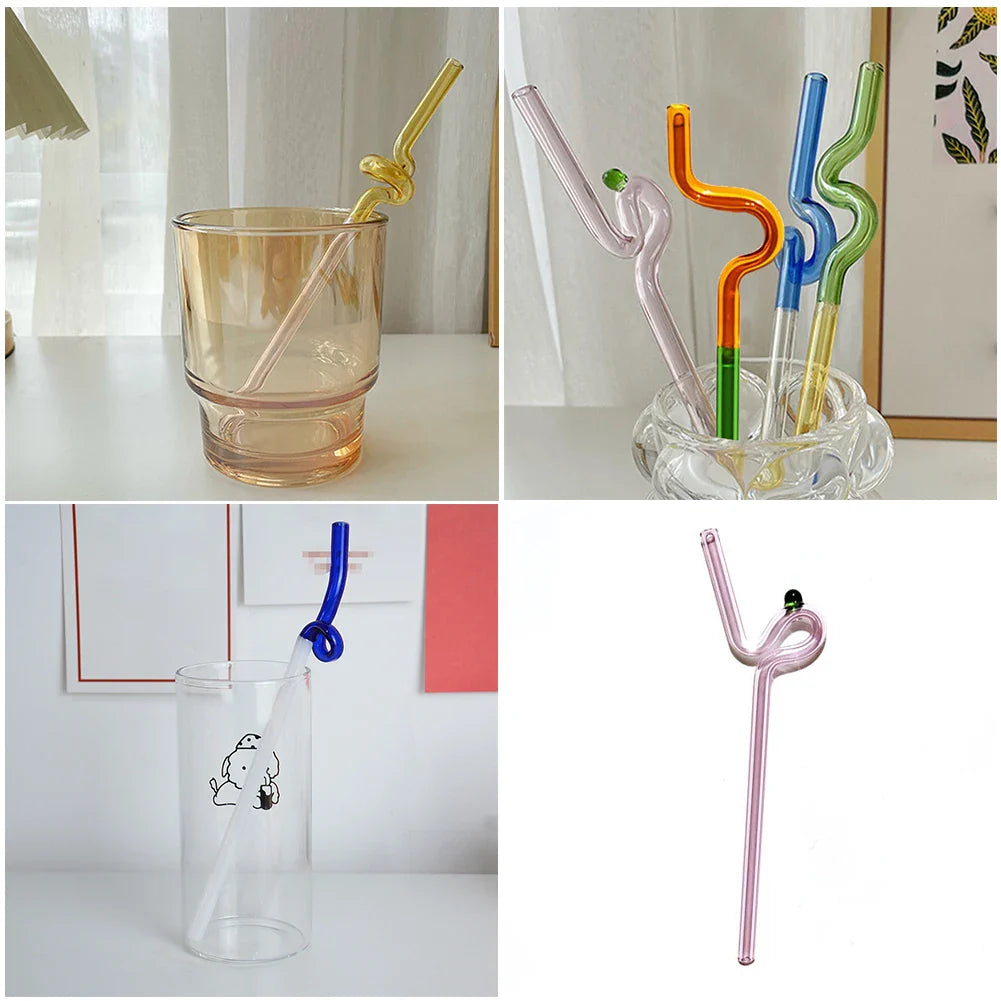 Color Glass Straw Straight Bend Straw Stick Color Contrast Reusable