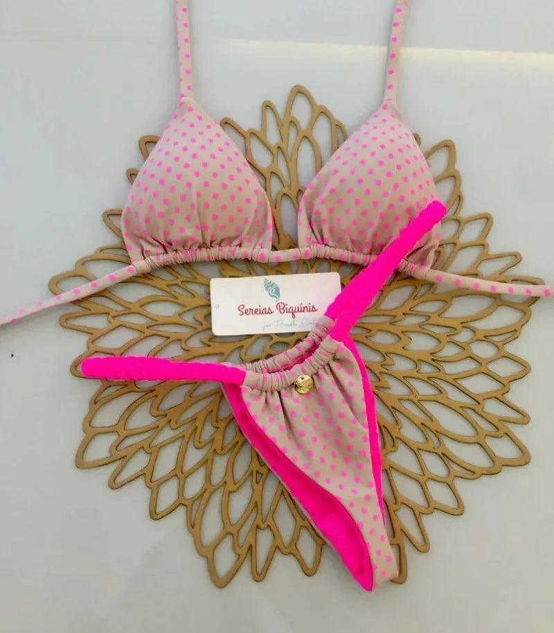 Sexy Bikini Sets Halter Lace-up Tops Thongs Beach Style Bathing Suit Swimsuits for Women