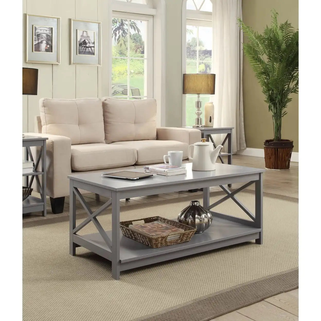 Oxford Coffee Table with Shelf, Transitional & Coastal Style,Two Tiers of Spacious Shelving