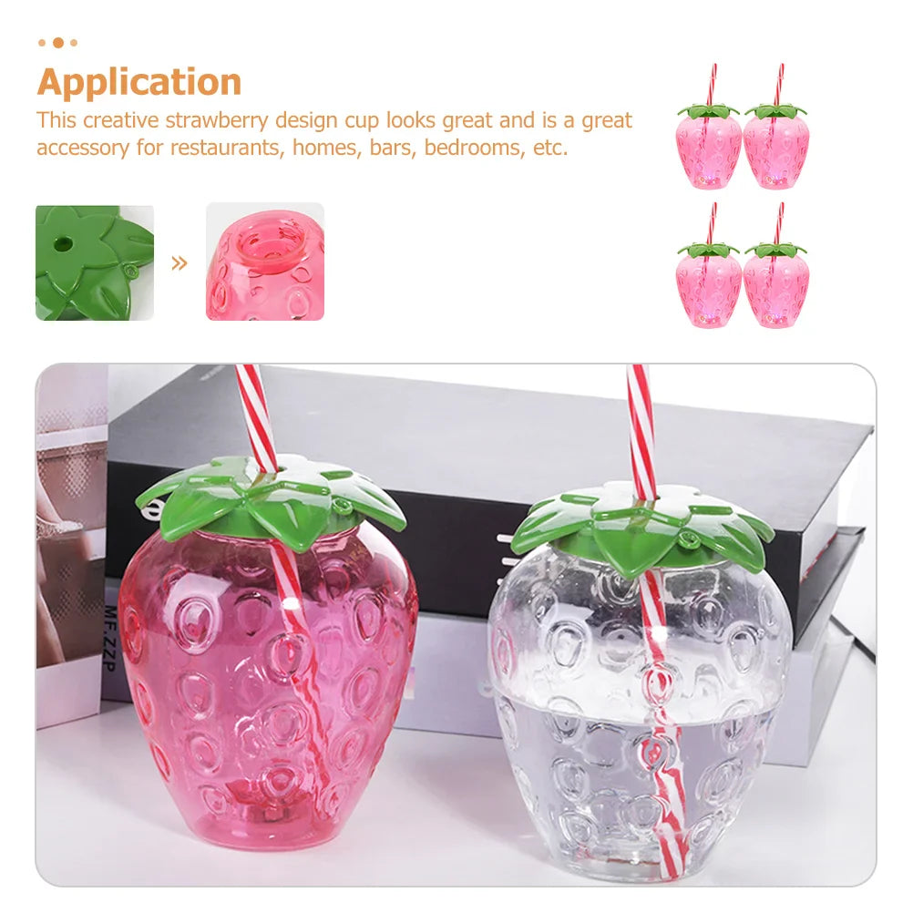 Strawberry Water Bottle Party Drinking Bottle Party Straw Cup Straw Drinking Bottle 4 Sets