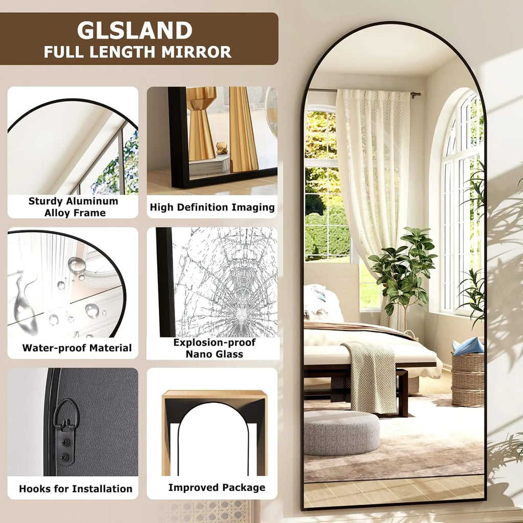 Full Length Arched Mirror-Aluminum Alloy Frame High Definition-Full Body Mirror for Bedroom or Living Room