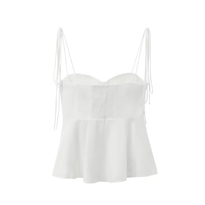 White Smocked Strappy Camisole Women's Sexy Sleeveless Ruffle Slim Bra Solid Color Streetwear Y2k Women's Tops Camisole