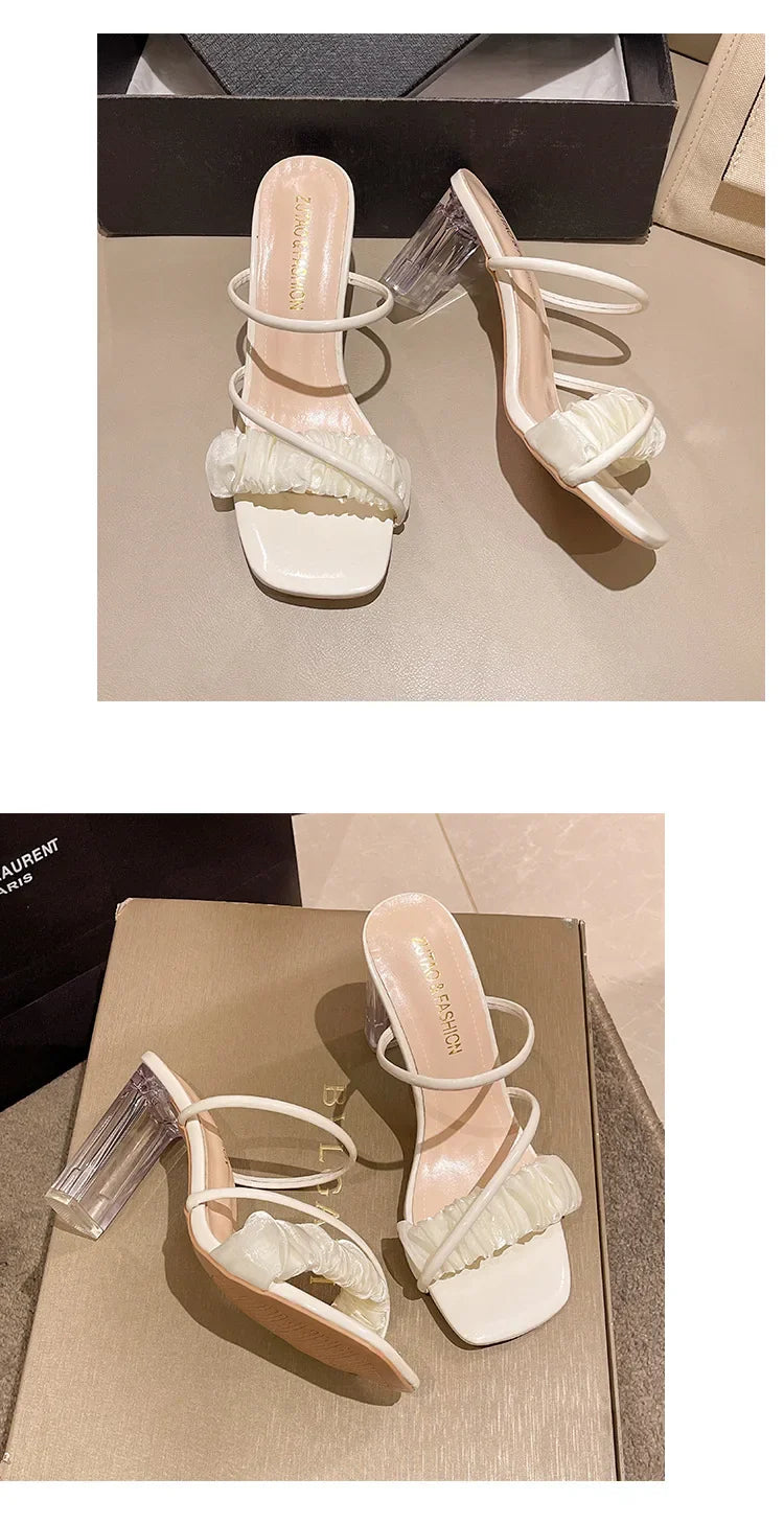 Elegant Women Crystal Summer Jelly Slippers Open Toe Clear High Heels