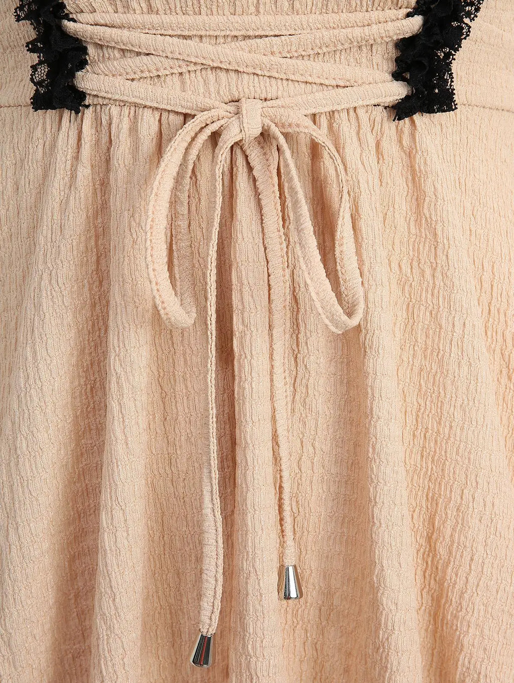 Rosegal Plus Size Women Bowknot Lace Trim Lace-up Two Tone Textured Tank champagne Top  New Women Spring, Summer Casual Vest