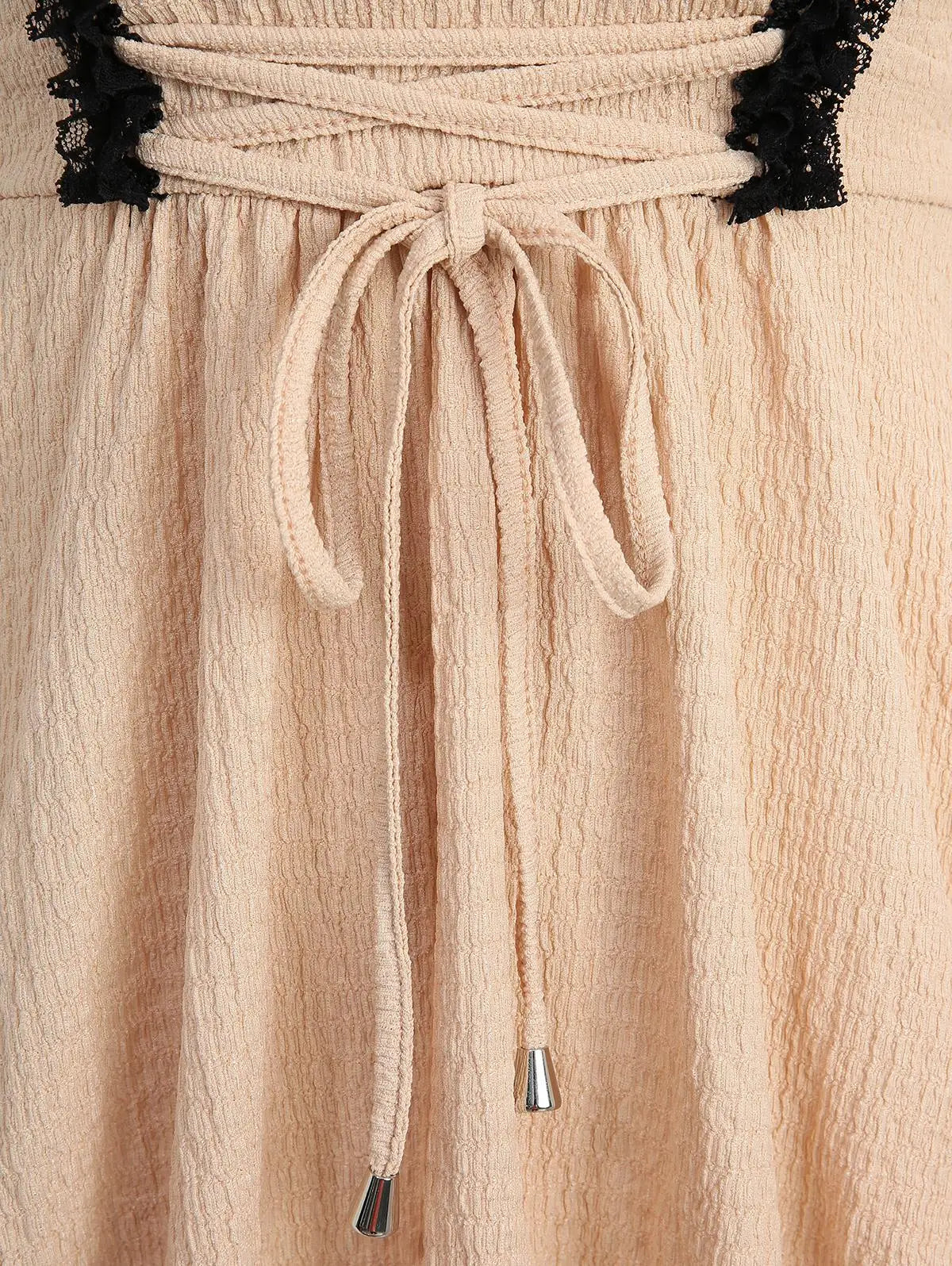 Rosegal Plus Size Women Bowknot Lace Trim Lace-up Two Tone Textured Tank champagne Top  New Women Spring, Summer Casual Vest