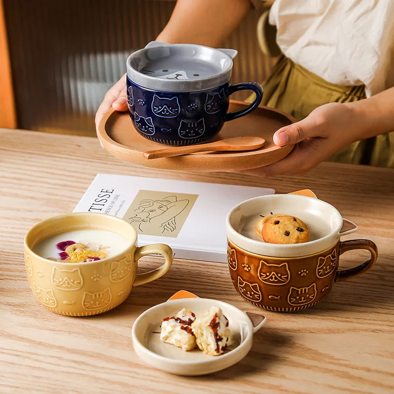 Cartoon Animal Ceramic Cup with Lid Mug Porcelain Home Kitchenware