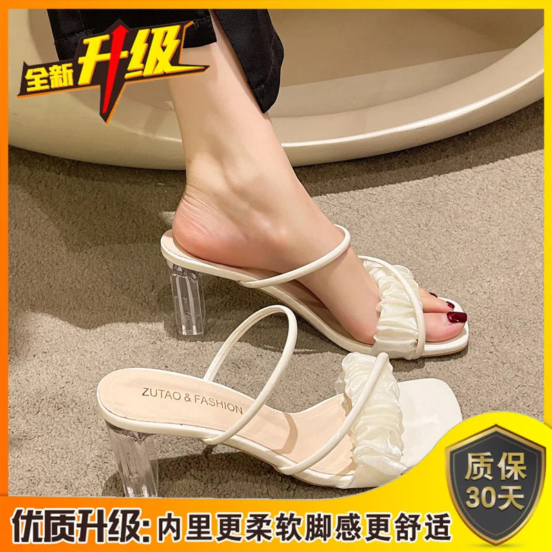 Elegant Women Crystal Summer Jelly Slippers Open Toe Clear High Heels