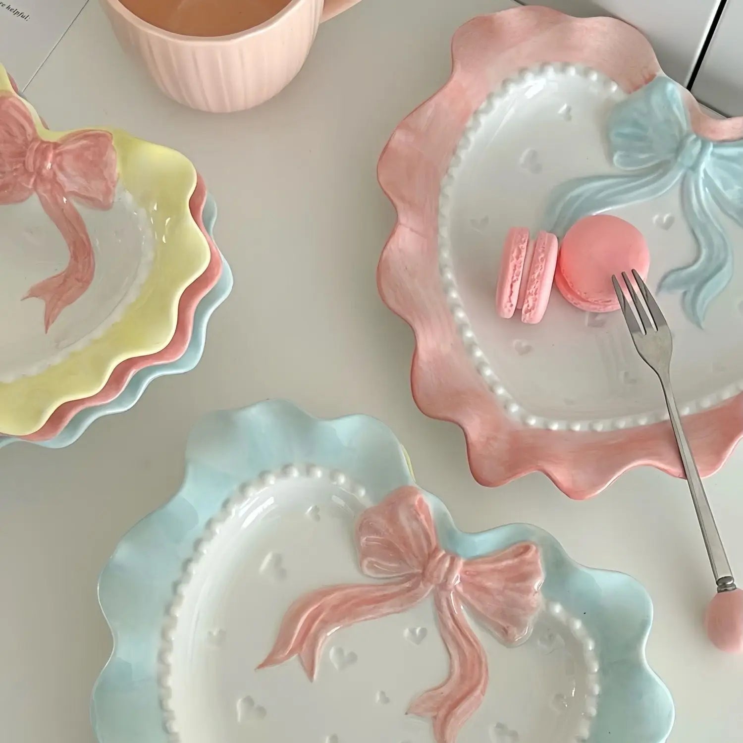 Cute Wave Edge Bow Knot Love Wave Dot Ceramic Lace Girl Tableware