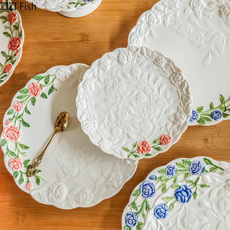Rose Ceramic Afternoon Tea Cake Dessert Plate