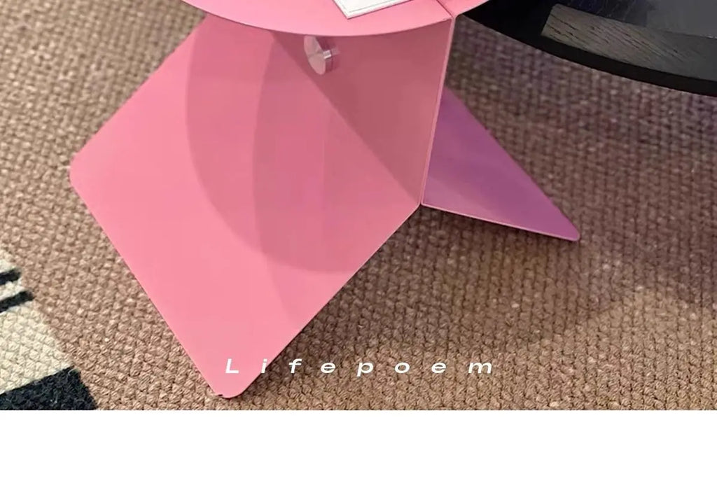 Y2K Pink Side Table - Dopamine Aesthetic Bedside Table with Magazine Rack