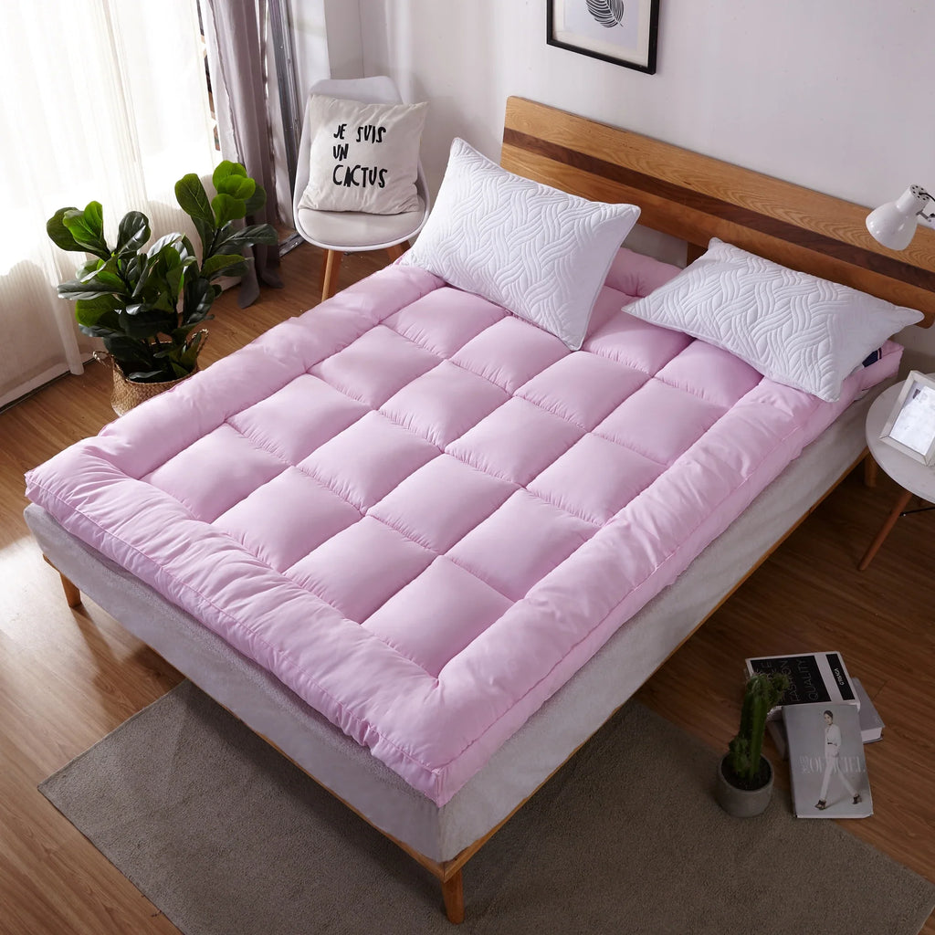 Pink Thick Fitted Mattress Cover for Back Pain, Breathable Mattress Protector, Hotel Quality Mattress Pad, Mattress Topper Washable