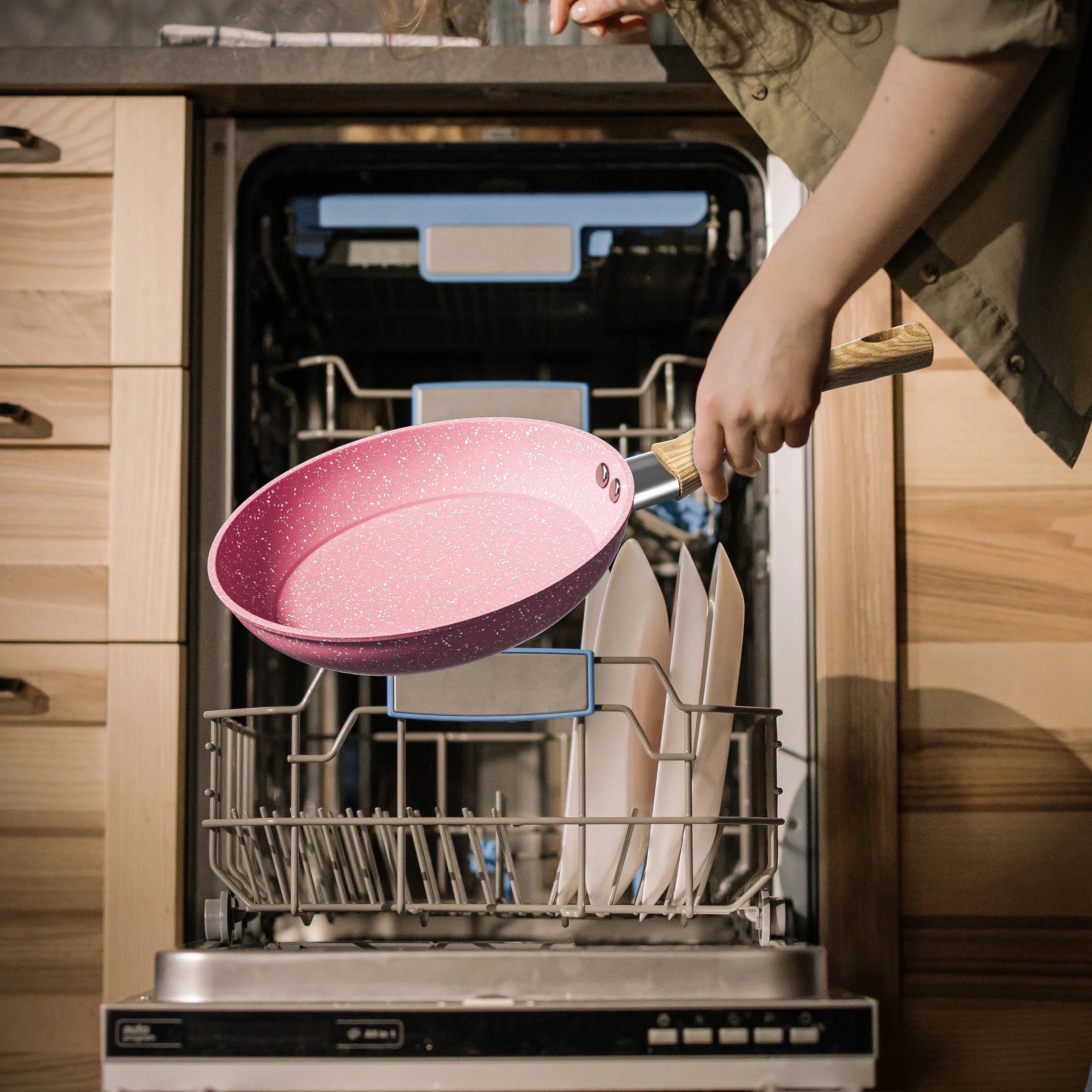 Nonstick Frying Pan 9.5in Pink PTFE PFOA-Free Omelet Skillet for Kitchen Toxin-Free