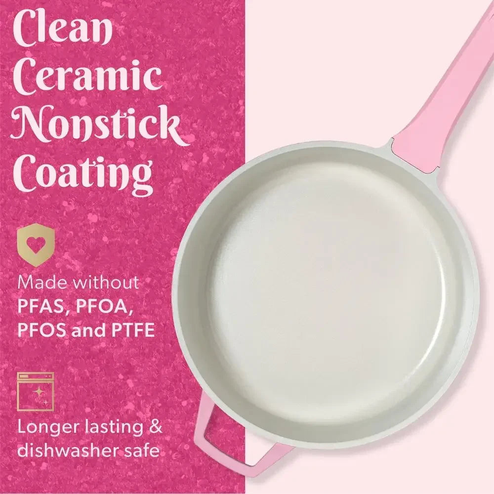 Nonstick 4 Quart Pink Jumbo Cooker Diamond Design Healthy Ceramic Cooking Dishwasher Safe