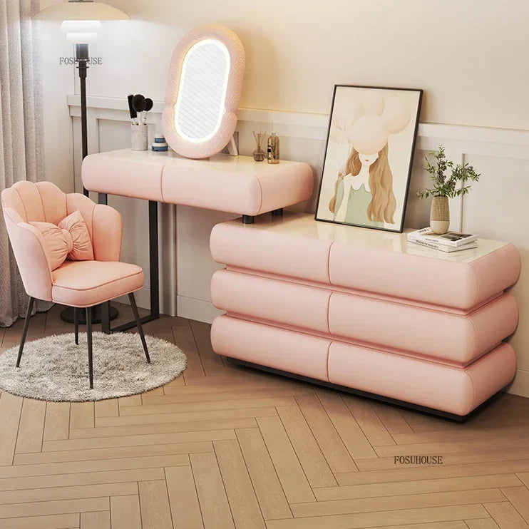 Multifunction Girls Vanity Table Corner Placement Mobile Luxury Dressers Set