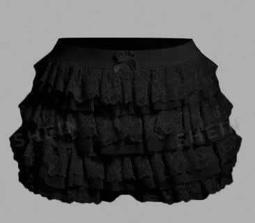 Women's Sweet Bow Lace Ruffles Shorts  Aesthetic 2000s Elastic Waist Short
