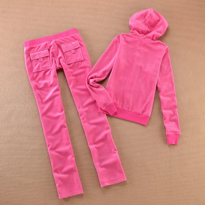 Solid Color Velvet Tracksuit For Women Two Piece Spring Women's Sweatshirt and Trousers Set