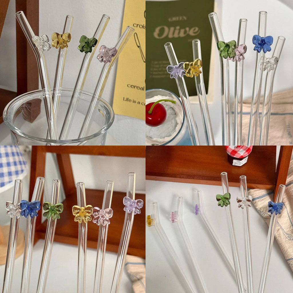 Reusable Glass Straw With Bowknot Drinking Straw