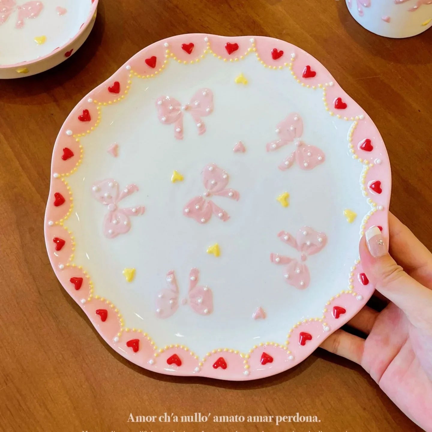 Pink Bow Ceramic Cup Saucer Set Handmade High Quality Cute Bow Breakfast Cups