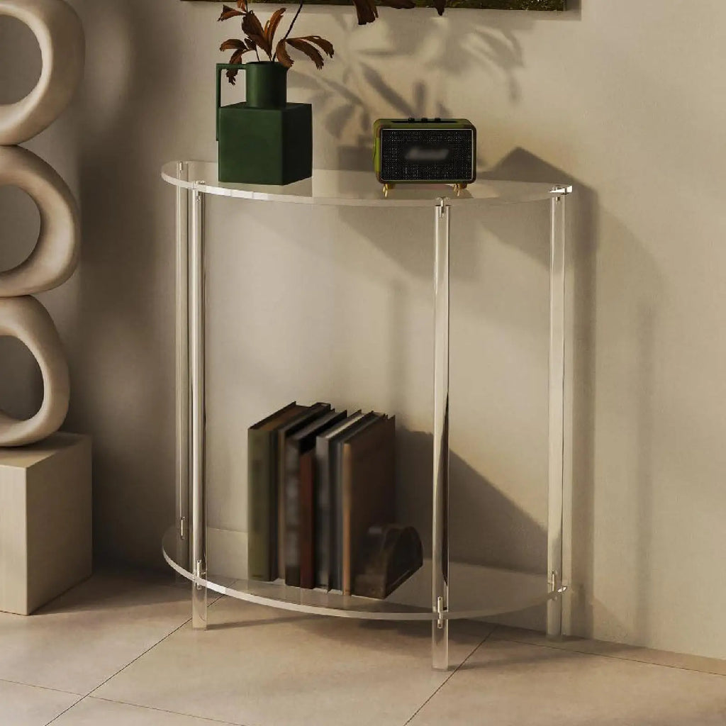 Side Acrylic Accent Table for Small Space Modern Portable Storage Shelf for Home Decor