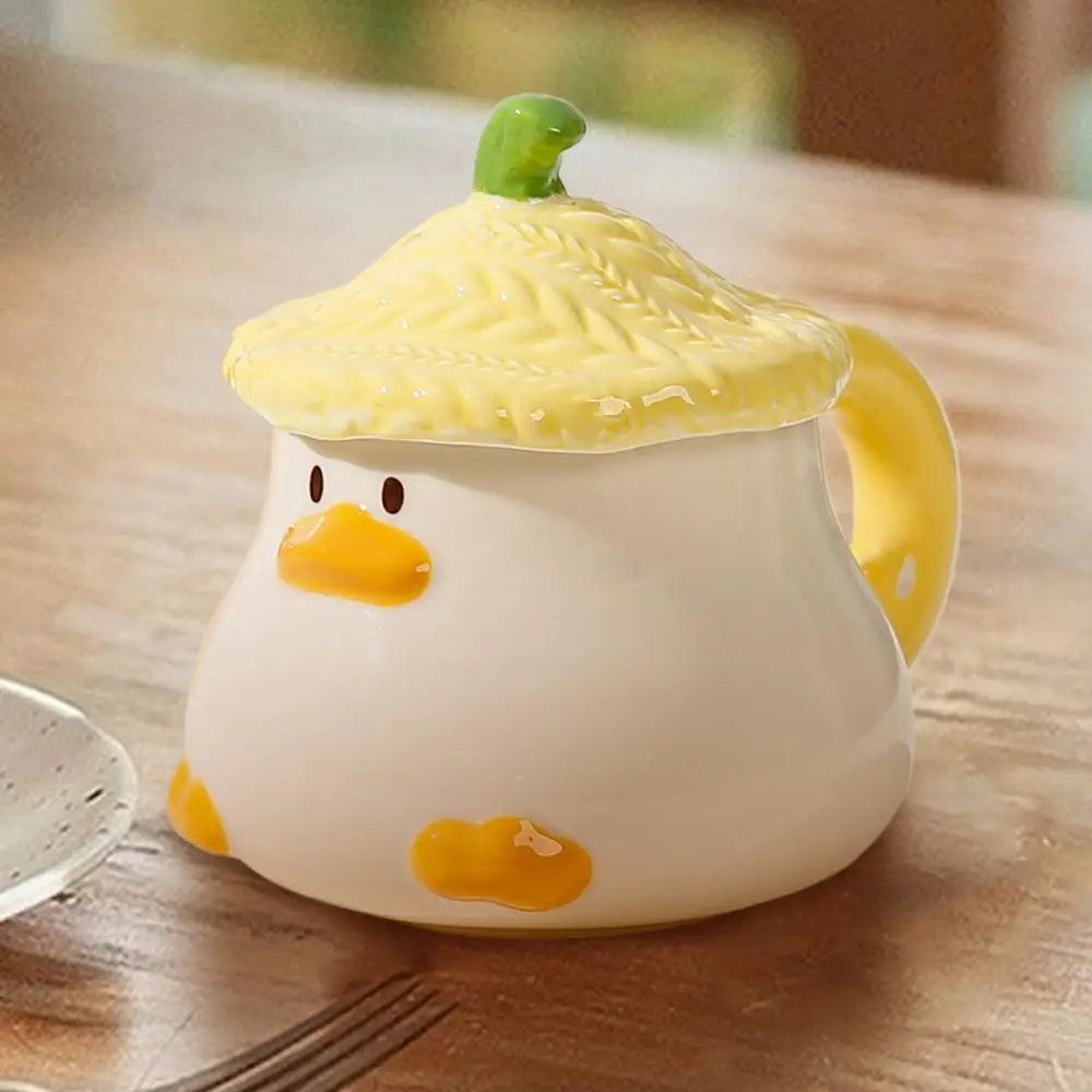 Cute Duck Mug Ceramic Duck Mug With Hat Lid 400ml Cartoon Ceramic Drinkware Tableware With Handle