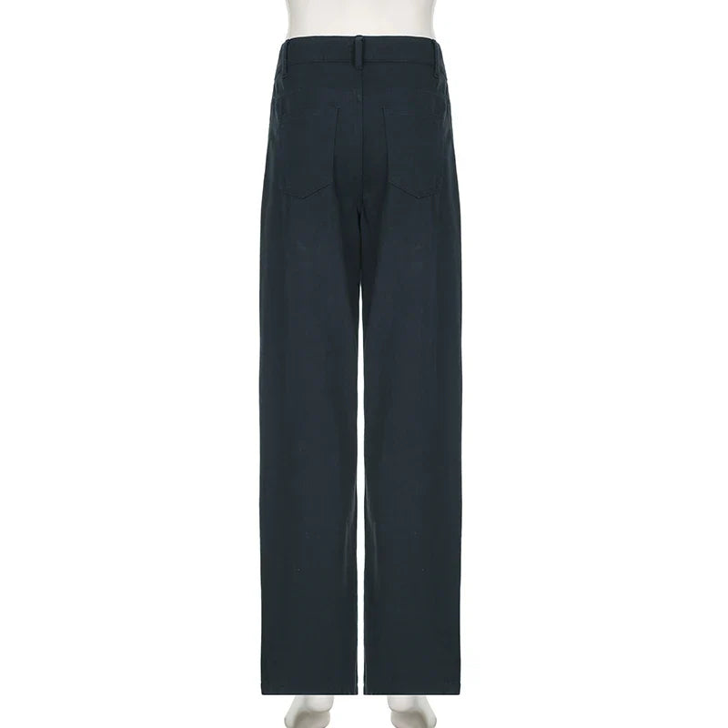 Casual Loose Rivet Jeans Wide Leg Pants Basic Low-Waisted Straight Pants Streetwear