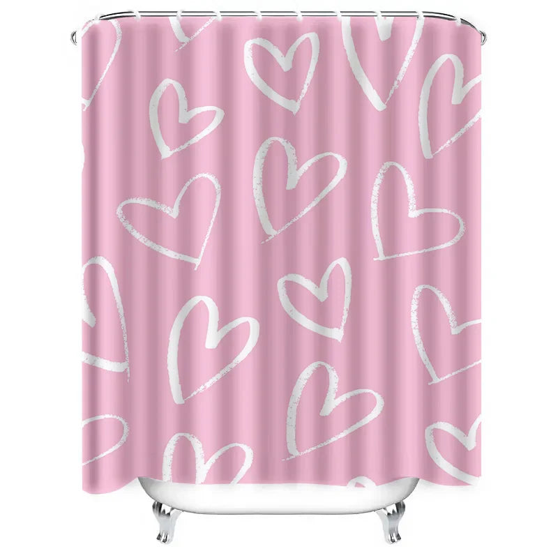 Pink Heart Shower Curtain Waterproof Bathroom Accessory