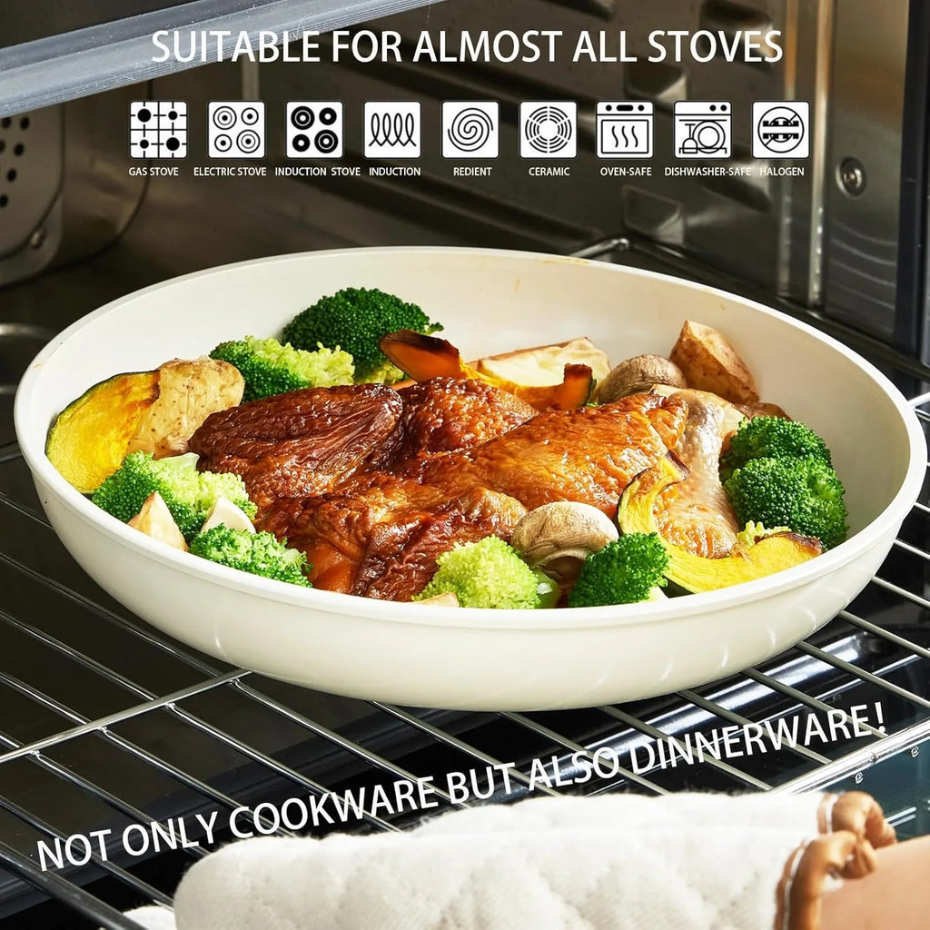 Pink Pots and Pans Set Removable Handle Non-Stick, Detachable Handle Ceramic Cookware Set Kitchen Cooking Oven Dishwasher Safe