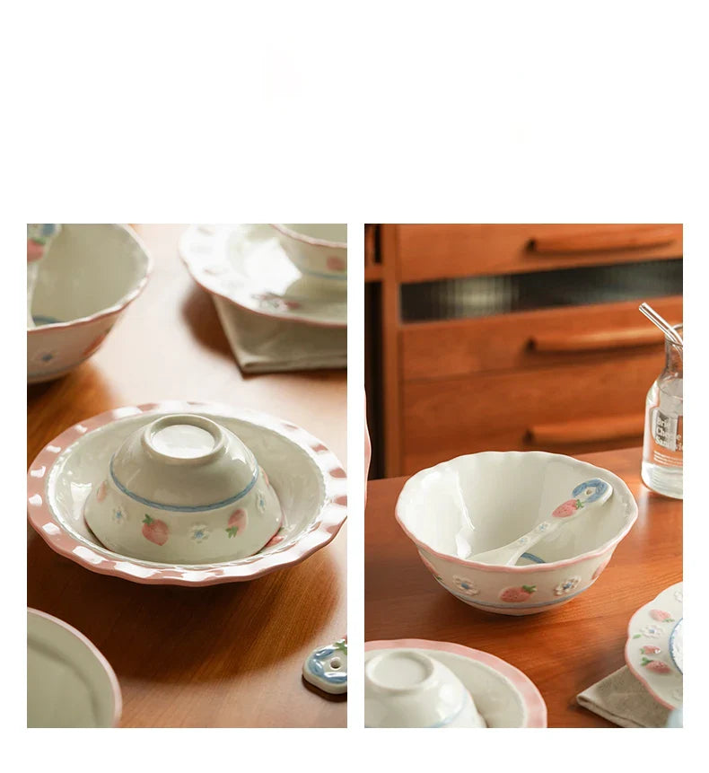 High Grade Strawberry Pattern Cute Girl Plate Bowl