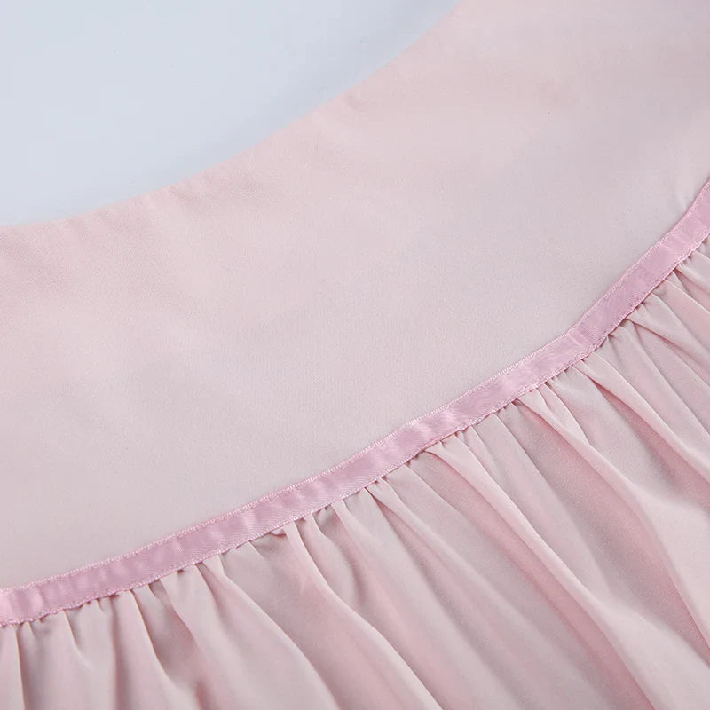 Hot-sweet Pink Spliced Summer Mini Skirt Bow Fashion Cute Folds A-Line Women Skirts Coquette Clothes