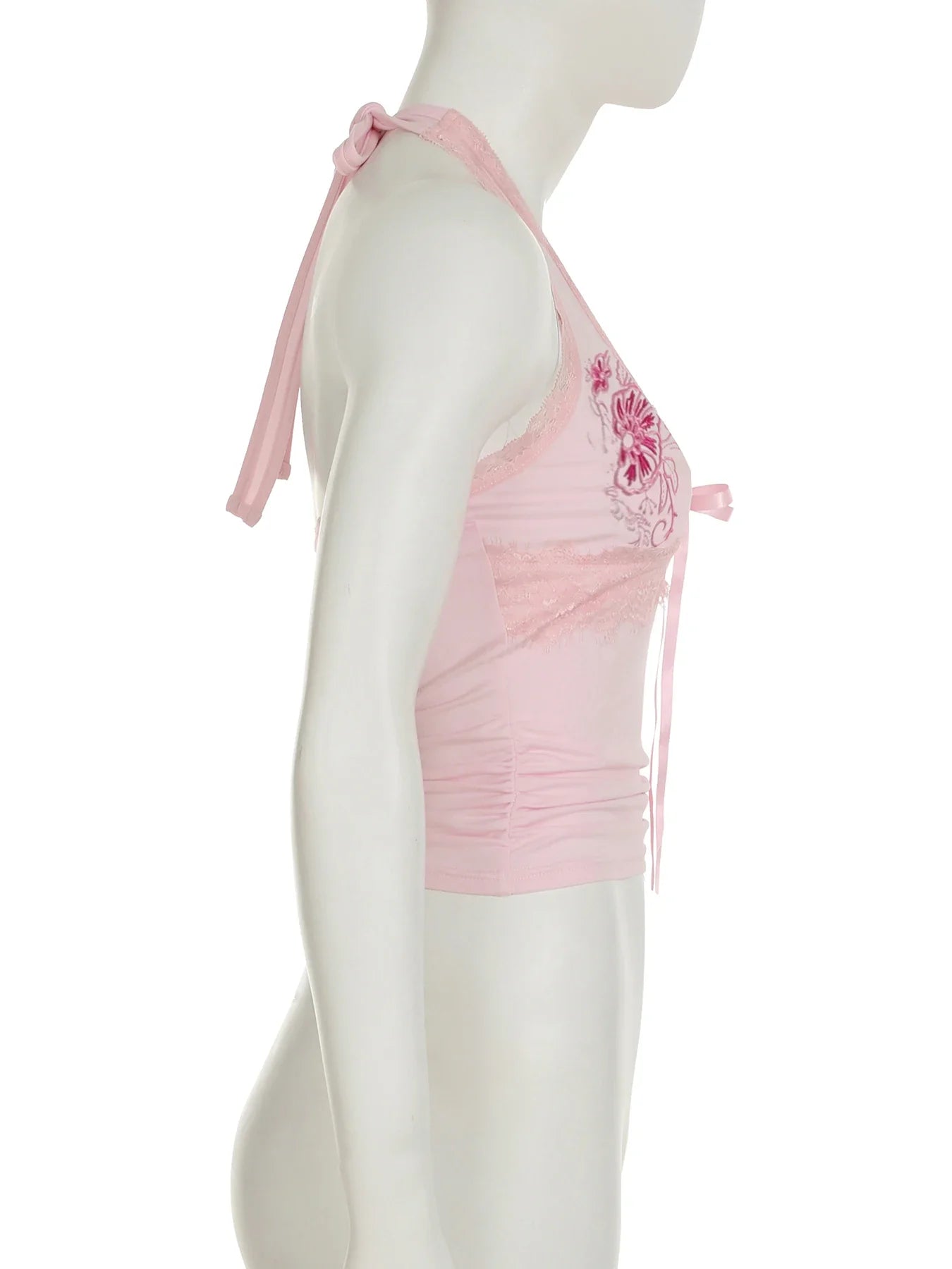 Sweet Embroidery Lace Trim Halter Tops Holiday Deep V-Neck Sleeveless Tank Tops