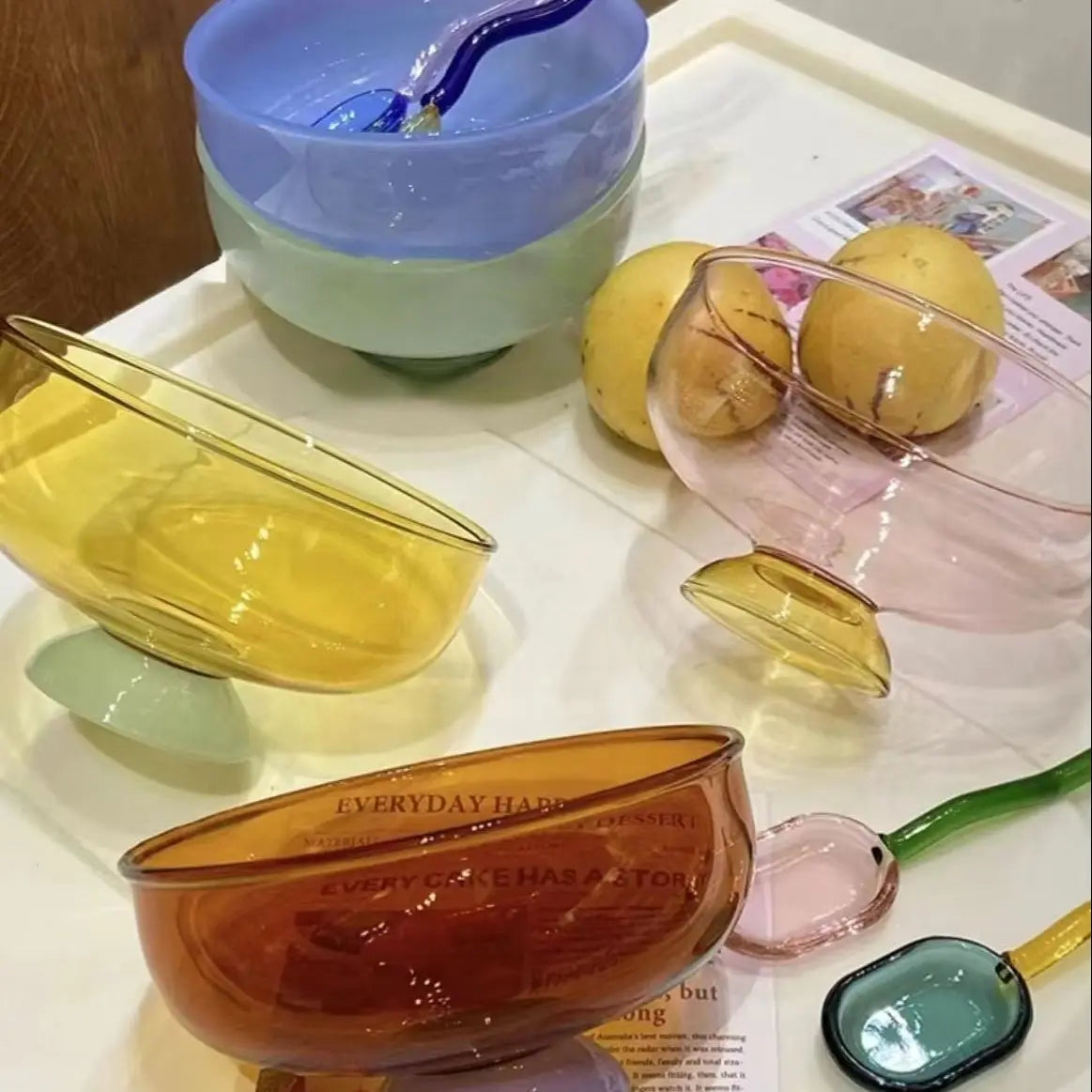 Ice Cream Bowl Glass Bowl for Desserts Colorful Glass Tableware Bowl Heat Resistant Glass 4Inch