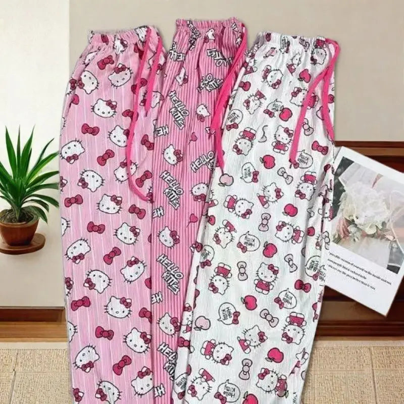 Hello Kitty Anime Y2k Kawaii Pajamas Women Loose Cartoon Casual Home Pants Trousers Girl Pajama Pants