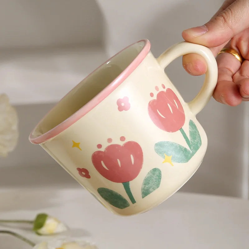High Appearance Level Cute Style Tulip Flower Cups, Ceramic Mugs