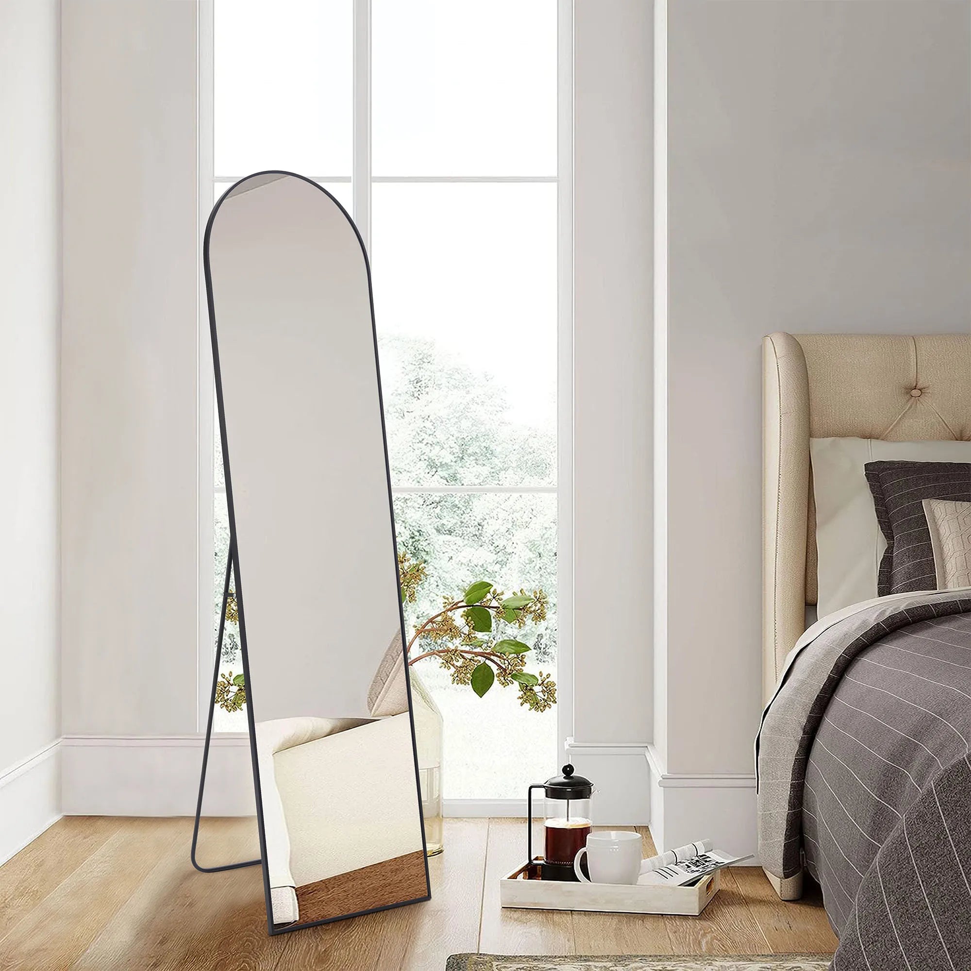 Full Length Arched Right Angle Mirror with Stand, Sturdy Aluminum Alloy Frame